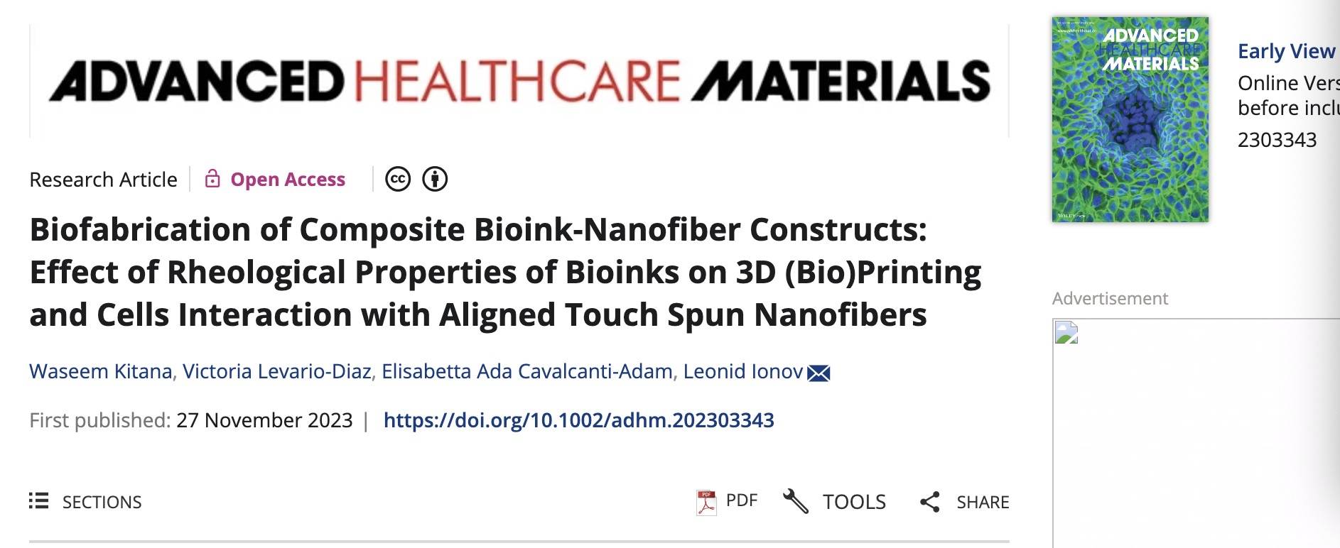 将水凝胶和纤维结合，开发用于组织再生的3D打印技术 